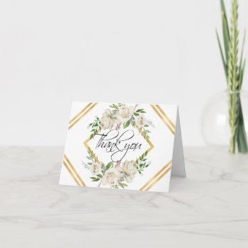 Floral Antique White Gold Wedding | Photo Thank You Card by UniqueWeddingShop at Zazzle