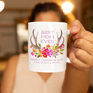 Floral Antler Best Mom Ever Happy Mother's Day Coffee Mug