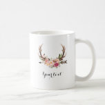 Floral Antler Mug With Custom Text at Zazzle