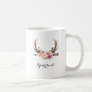 Floral Antler Mug With Custom Text by eRoseImagery at Zazzle