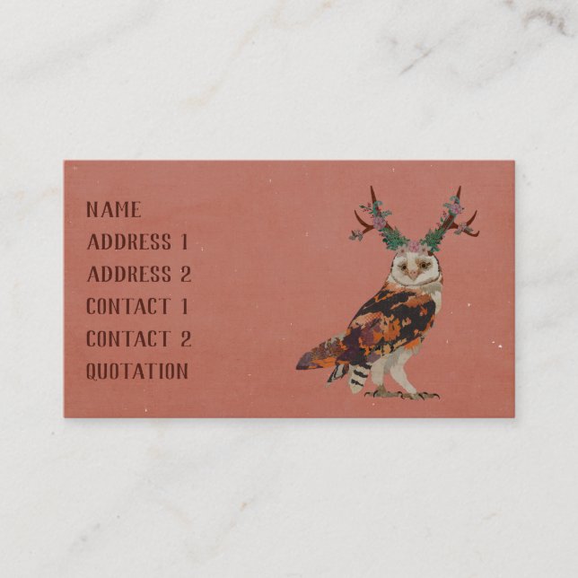 FLORAL ANTLER OWL Business Card (Front)