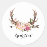 Floral Antler Sticker With Custom Text at Zazzle