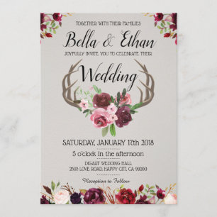 Floral Antler Suite Deer Hunting Style Wedding Invitation