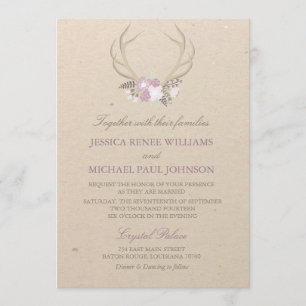 Floral Antler Wedding Invitations