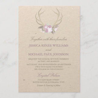 Floral Antler Wedding Invitations