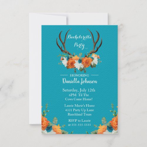 Floral Antlers Bachelorette  Party Invitation