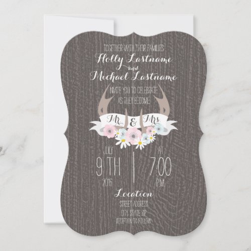 Floral Antlers + Barn Wood Wedding Announcements