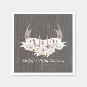 Floral Antlers + Barn Wood Wedding Napkins