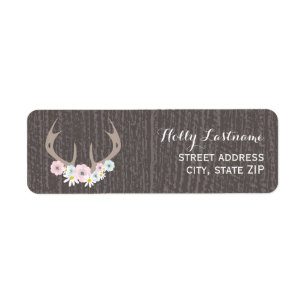 Floral Antlers + Barnwood Address Label