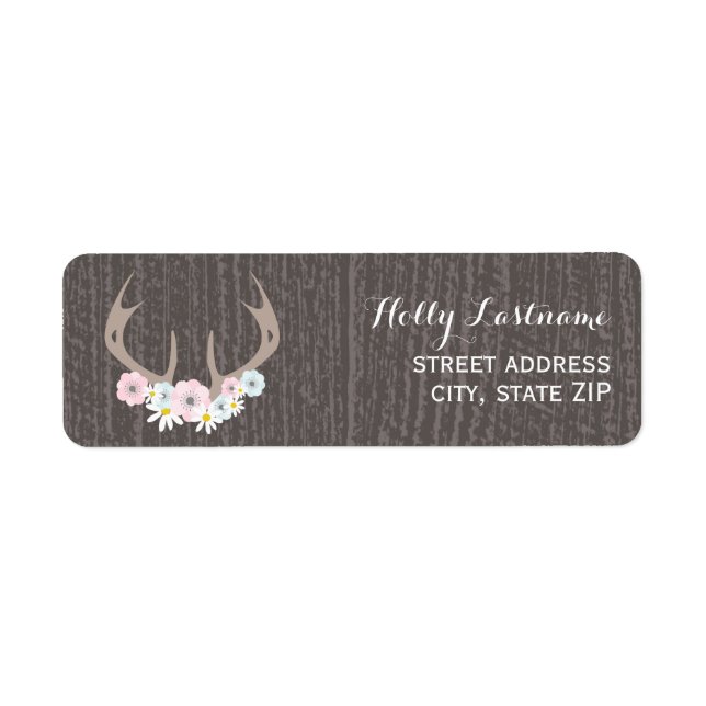 Floral Antlers + Barnwood Address Label (Front)