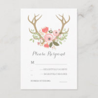 Floral Antlers Boho Wedding RSVP