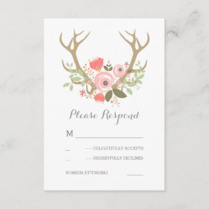 Floral Antlers Boho Wedding RSVP