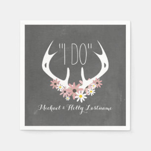 Floral Antlers Chalkboard Inspired Wedding Paper Napkins