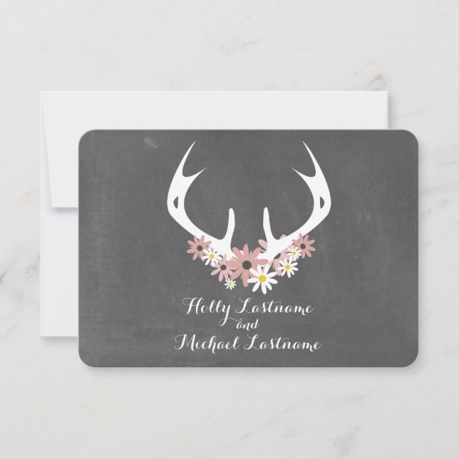 Floral Antlers + Chalkboard Inspired Wedding RSVP (Front)