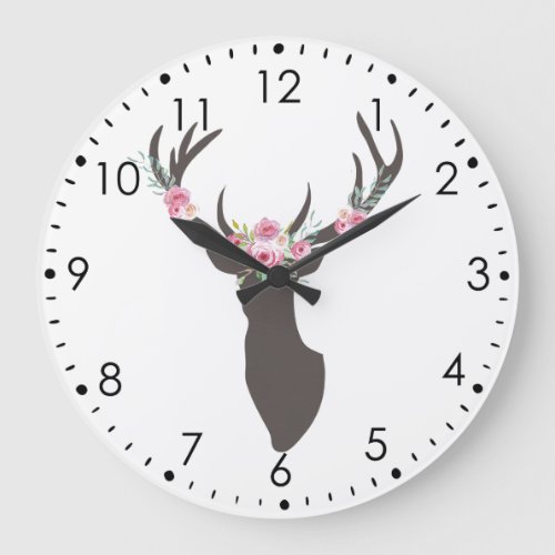 Floral Antlers Deer  Large Clock