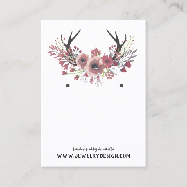 Floral Antlers Earring Jewelry Display Custom Business Card (Front)