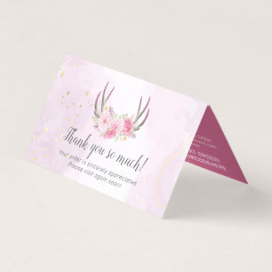 Floral Antlers Pink Gold Marble Thank You Card