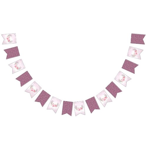 Floral Antlers Pink Party Garland Birthday Decor Bunting Flags