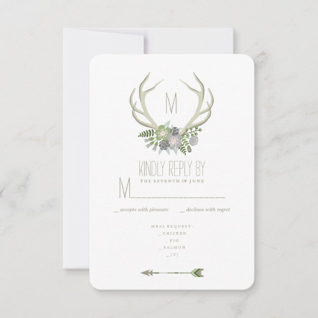 FLORAL ANTLERS RSVP 2 CARD (Front)