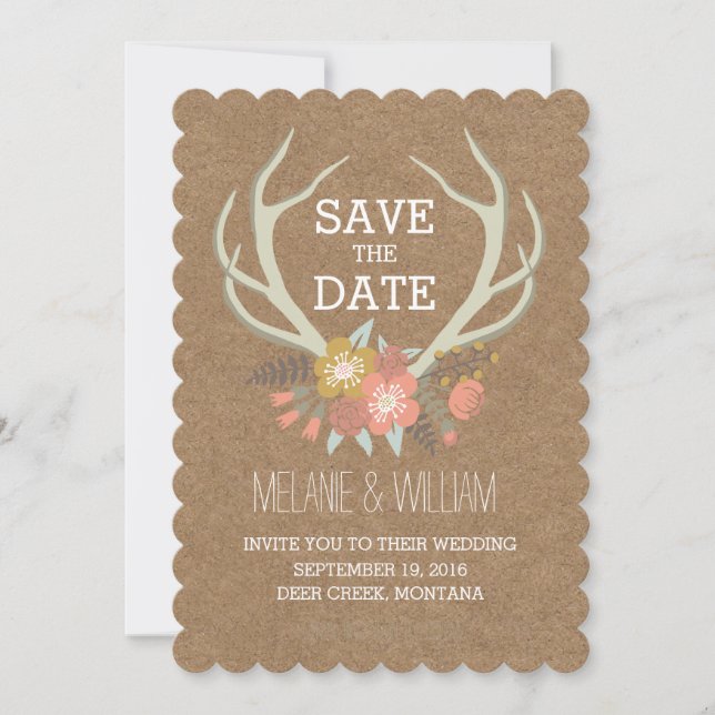 FLORAL ANTLERS | RUSTIC SAVE THE DATE (Front)
