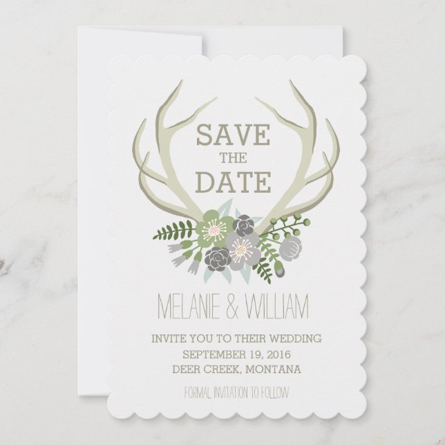FLORAL ANTLERS | RUSTIC SAVE THE DATE (Front)
