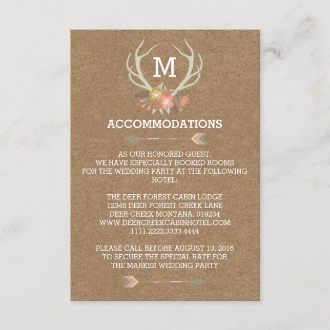 FLORAL ANTLERS | RUSTIC WEDDING ACCOMMODATION CARD (Front)