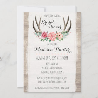 Floral Antlers Rustic Wedding Bridal Shower Custom Invitation