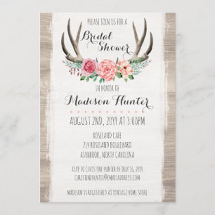Floral Antlers Rustic Wedding Bridal Shower Custom Invitation