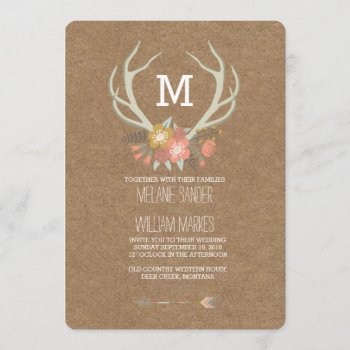 Floral Antlers | Rustic Wedding Invitation by antiquechandelier at Zazzle