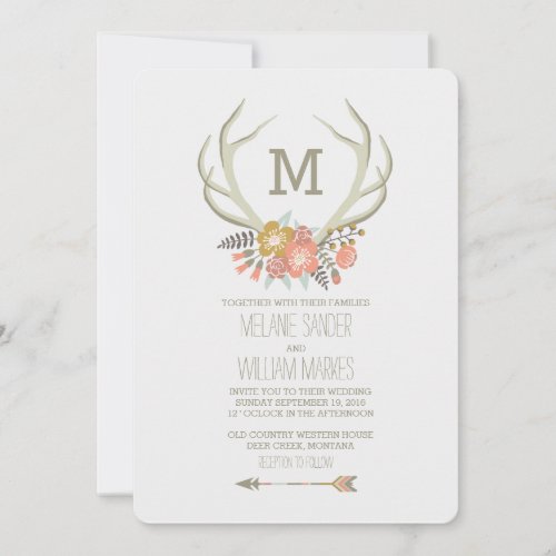 FLORAL ANTLERS | RUSTIC WEDDING INVITATION
