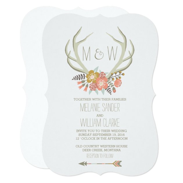 FLORAL ANTLERS | RUSTIC WEDDING INVITATION