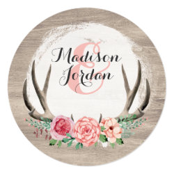 Floral Antlers Rustic Wedding Personalized Casual Invitation