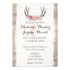 Floral Antlers Rustic Wedding Personalized Formal Card