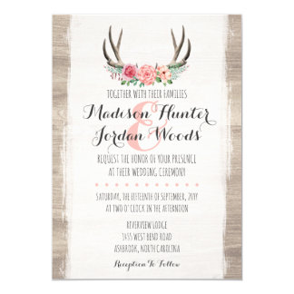 Floral Antlers Rustic Wedding Personalized Formal Invitation