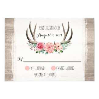 Floral Antlers Rustic Wedding Personalized RSVP Card