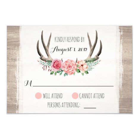 Floral Antlers Rustic Wedding Personalized RSVP Card