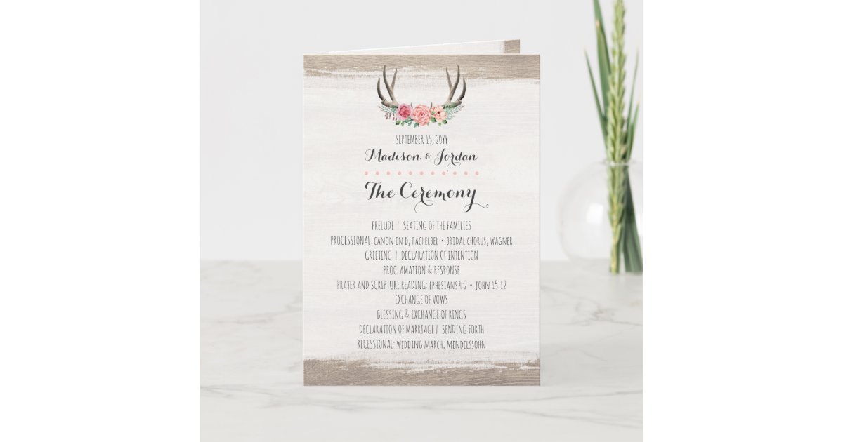 Floral Antlers Rustic Wedding Program Schedule Zazzle Com