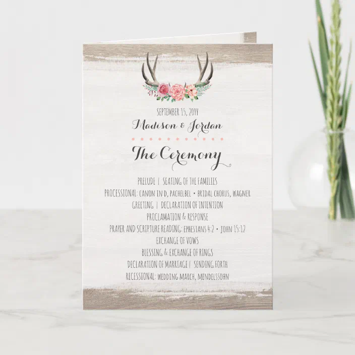 Floral Antlers Rustic Wedding Program Schedule Zazzle Com