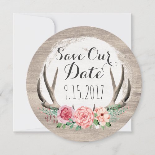 Floral Antlers Rustic Wedding  Save The Date