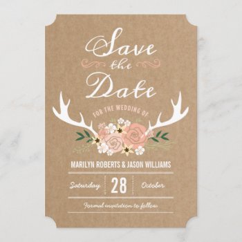 Floral Antlers Save The Date by charmingink at Zazzle