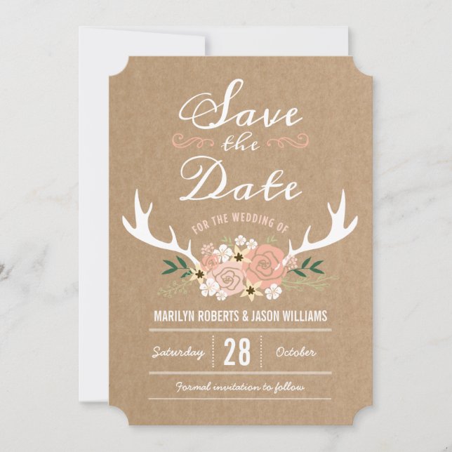 Floral Antlers Save the Date (Front)