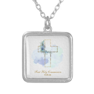 *~* Floral AP35 Communion Christian Confirmation Silver Plated Necklace