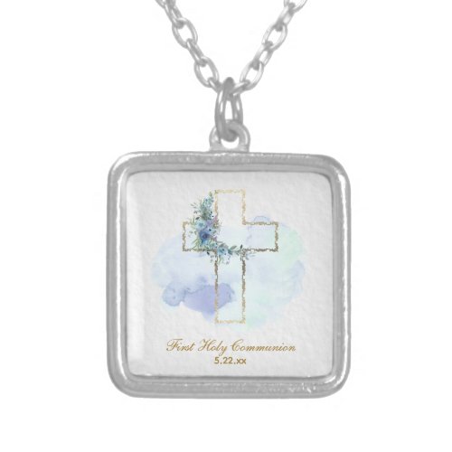 *~* Floral AP35 Communion Christian Confirmation Silver Plated Necklace