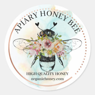 Floral Apiary Honey Bee Classic Round Sticker