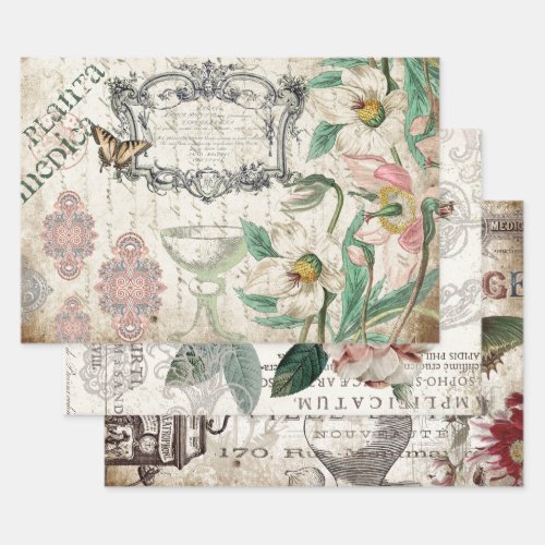 FLORAL APOTHECARY HEAVY WEIGHT DECOUPAGE WRAPPING PAPER SHEETS