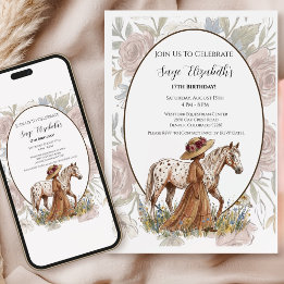 Floral Appaloosa Horse Birthday Card for Girls