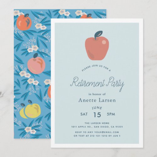 Floral Apple Blue Teacher Retirement