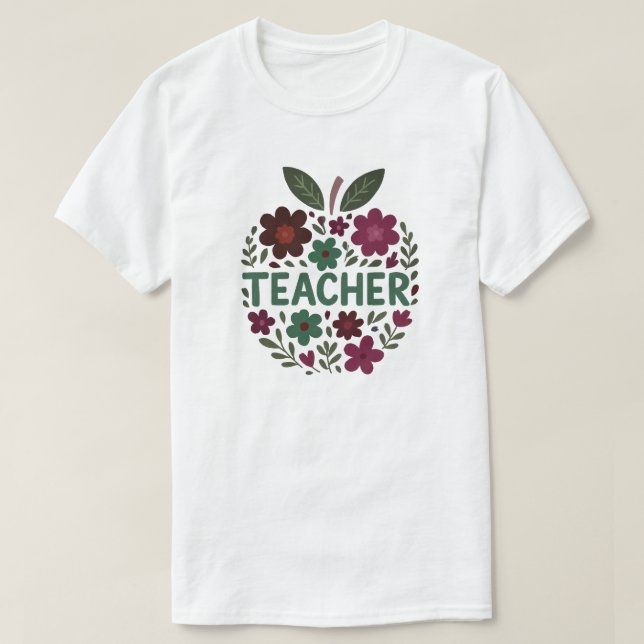  Floral Apple Teacher Design T-Shirt (Design Front)