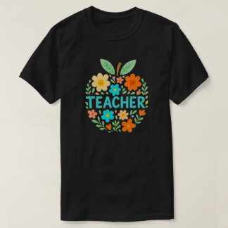 Floral Apple Teacher Design T-Shirt