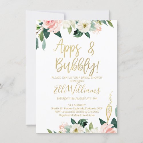 Floral Apps and Bubbly Bridal Shower Invitation